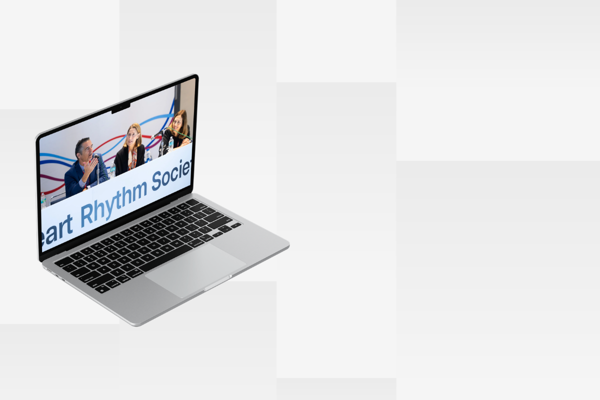 8:39 AMClaude responded: Laptop displaying a panel of speakers at Heart Rhythm 2026 seated at a conference table in front of a Heart Rhythm Society backdrop.Laptop displaying a panel of speakers at Heart Rhythm 2026 seated at a conference table in front of a Heart Rhythm Society backdrop
